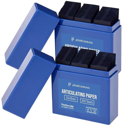 PlastCare USA 600 Dental Articulating Paper Strips – Ultra Thin 100 Micron Film Sheets for Occlusal Bite Contact Marking (2 Blue Boxes of 300, 55×18mm) in Saudi Arabia