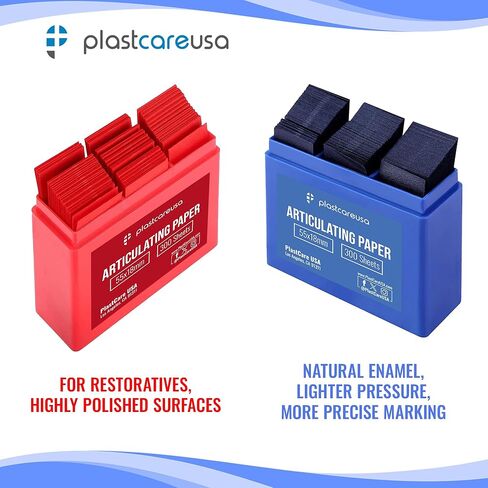 PlastCare USA 600 Dental Articulating Paper Strips – Ultra Thin 100 Micron Film Sheets for Occlusal Bite Contact Marking (2 Blue Boxes of 300, 55×18mm) in Saudi Arabia