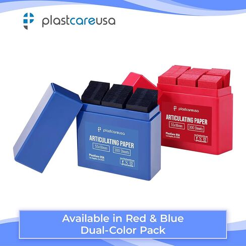 PlastCare USA 600 Dental Articulating Paper Strips – Ultra Thin 100 Micron Film Sheets for Occlusal Bite Contact Marking (2 Blue Boxes of 300, 55×18mm) in Saudi Arabia