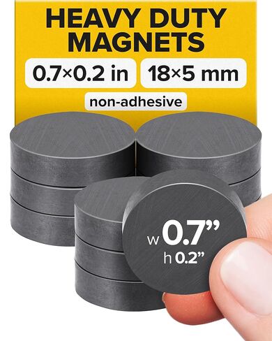 مغناطيسات دائرية سيراميكية قوية للغاية (0.7x0.2/18x5 مم، 10 قطع) - مغناطيسات شديدة التحمل، غير قابلة للتآكل، مقاومة حرارية عالية، متعددة الاستخدامات للمنزل والمكتب وورش العمل والسبورة البيضاء والثلاجة والهوايات in Kuwait