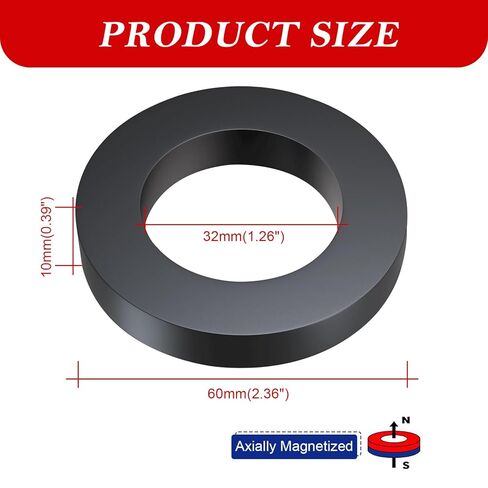Thaibear Ferrite Ring Magnet, 6PCS OD2.35 x ID1.25 x 10mm, Big Circle Magnets with Hole, Grade 10 Large Ceramic Round Magnets Strong for DIY, Science Projects, Kitchen in Kuwait