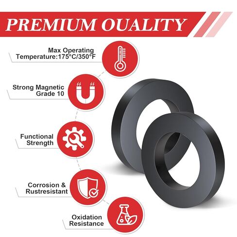 Thaibear Ferrite Ring Magnet, 6PCS OD2.35 x ID1.25 x 10mm, Big Circle Magnets with Hole, Grade 10 Large Ceramic Round Magnets Strong for DIY, Science Projects, Kitchen in Kuwait