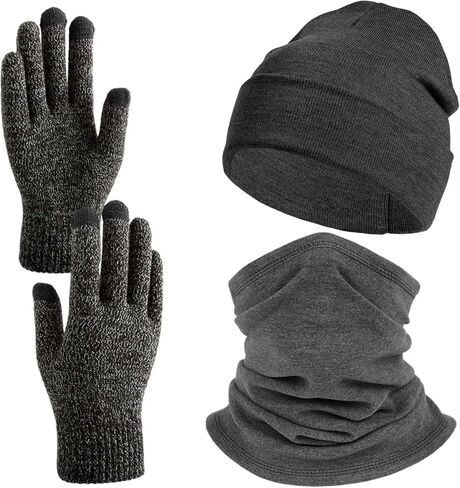 Winter Beanie Hat Neck Warmer Neck Gaiter Touchscreen Gloves Set Cold Weather Gear Unisex, Warm Winter Stretchy Knit Gloves Beanie Hat Windproof Face Cover for Cold Weather Sport in Kuwait