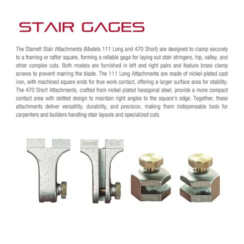 Starrett Stair Gage - Nickel Plated Cast Iron, Precision-Machined Ends for Accurate Cuts - For Framing, Rafter Square & Stair Layout - 1-7/8" Length - 111 in Saudi Arabia