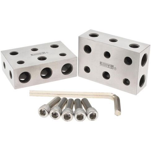 SPI 13-669-7 Setup 1-2-3 Blocks: Matched & Measured Pair with 5 Tapped Holes (5/16-18) & 6 Untapped Holes in Kuwait