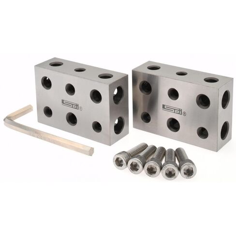 SPI 13-669-7 Setup 1-2-3 Blocks: Matched & Measured Pair with 5 Tapped Holes (5/16-18) & 6 Untapped Holes in Kuwait