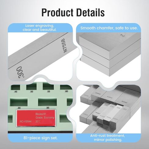 Precision 81-Piece Steel Gauge Block Set, Grade B Accuracy for Precision Calibration, Corrosion-Resistant in Kuwait