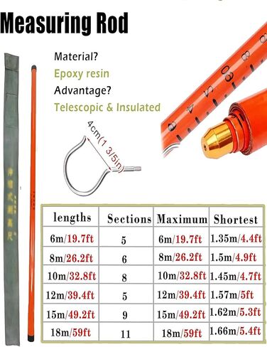 Telescopic High-Voltage Measuring Rods for Linemen - Non-Conductive Adjustable Height Measuring Stick for Live Power Lines, Epoxy Resin, 1200cm/39.4ft,1200cm/39.4ft in Kuwait