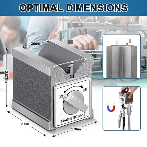 Magnetic V Block with Switch 2.875" High 2.36'' Wide by 3.5'' Deep MVB 3 Sides V Block for Mechanical Calibration Technical Measurement Machining Workpiece Measurement Equipment Calibration in Kuwait