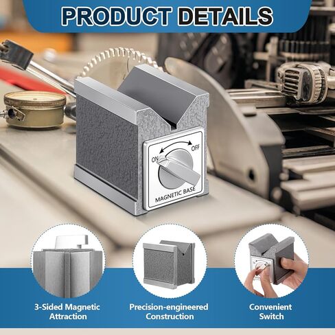 Magnetic V Block with Switch 2.875" High 2.36'' Wide by 3.5'' Deep MVB 3 Sides V Block for Mechanical Calibration Technical Measurement Machining Workpiece Measurement Equipment Calibration in Kuwait