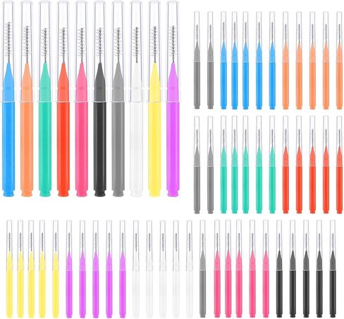 100 Pcs Interdental Brushes, 6 Sizes Braces Flossers for Cleaner Braces Brush Soft Dental Brushes Toothpicks Dental Floss Picks Dental for Braces Oral Cleaning(10 Colors) in Kuwait