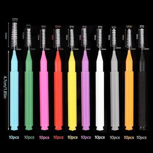100 Pcs Interdental Brushes, 6 Sizes Braces Flossers for Cleaner Braces Brush Soft Dental Brushes Toothpicks Dental Floss Picks Dental for Braces Oral Cleaning(10 Colors) in Kuwait