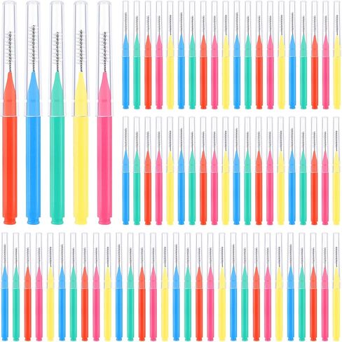 100 Pcs Interdental Brushes, 6 Sizes Braces Flossers for Cleaner Braces Brush Soft Dental Brushes Toothpicks Dental Floss Picks Dental for Braces Oral Cleaning(10 Colors) in Kuwait