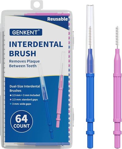 GENKENT Interdental Brushes for Braces 64 Pieces, Interdental Brushes Between Teeth for Braces Flossers (2 Sizes) in Kuwait