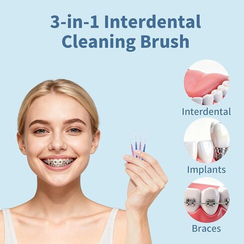 GENKENT Interdental Brushes for Braces 64 Pieces, Interdental Brushes Between Teeth for Braces Flossers (2 Sizes) in Kuwait