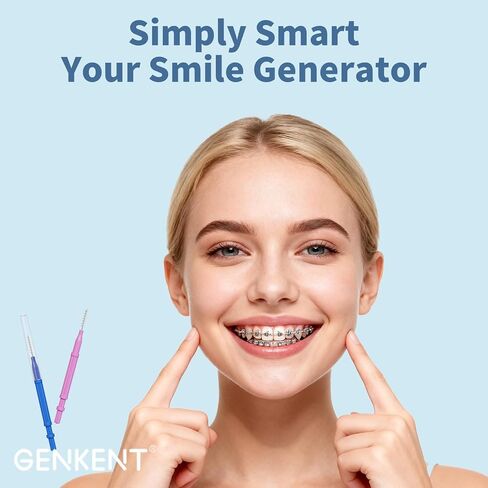 GENKENT Interdental Brushes for Braces 64 Pieces, Interdental Brushes Between Teeth for Braces Flossers (2 Sizes) in Kuwait