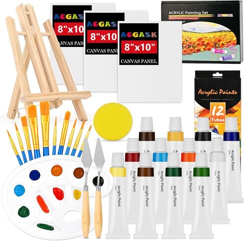 54 Pieces Acrylic Paint Set for Kids,Non Toxic Kids Painting Set,Arts Supplies and Painting Kits for Kids with 8 Canvas Panels,2X 12 Paints,2 Art Smocks,2 Table Easels Etc,Christmas Gifts in Saudi Arabia