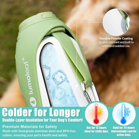 Lumoleaf معزول الكلب زجاجة مياه ماء 27 أوقية من الفولاذ المقاوم للصدأ - حافظ على الماء بارد أو دافئ ، وعاء مياه حيوان أليف محمولة للسفر ، ودليل تسرب على نطاق واسع لسهولة ملء الجليد وتنظيفه مياه الحيوانات الأليفة in Kuwait