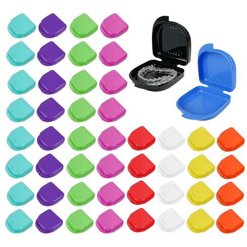 60PCS Retainer Case with Vent Holes,Black Color Denture Case,Portable Multi-Purpose Mouthguard Storage for Travel Home Office Business Trip in Kuwait