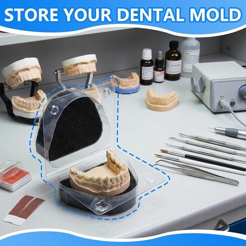 28 Pcs Dental Model Boxes & Clear Denture Transportation Boxes with Foams, Orthodontic Retainer Storage Box for Mouth Guard, Ortho Appliance Care Disposable Plastic Denture Cases in Kuwait