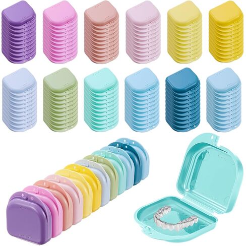 Sherr 120 Pcs Dental Retainer Cases Bulk with Holes 12 Colors Denture Case Mouth Guard Holder False Teeth Container Multicolored Retainer Holder for Travel Office Home in Saudi Arabia