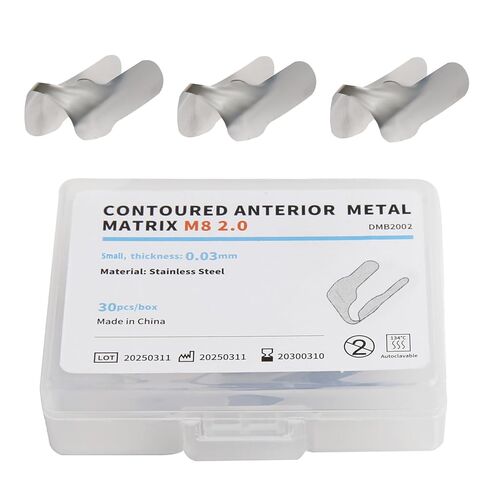 Dental Anterior Matrix Bands Metal Restoration Curvature Matrix Bands for Front Teeth Restoration Materials Thickness 30 μm M8 2.0 Pack of 30Pcs(M) in Kuwait
