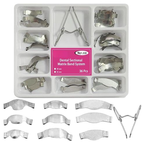 Dental Sectional Matrix System Band No1.330 with Resin Clamping/Seperating Spring Clip Assorted Sizes Soft Metal for Dental Restoration Tools in Kuwait