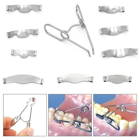 Dental Sectional Matrix System Band No1.330 with Resin Clamping/Seperating Spring Clip Assorted Sizes Soft Metal for Dental Restoration Tools in Kuwait