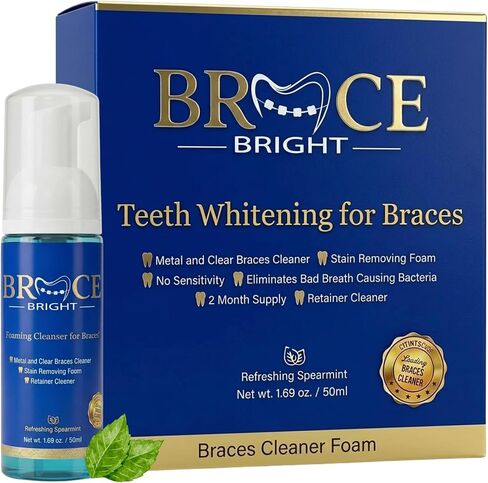 Teeth Whitening for Braces, Braces Cleaner Foam, Brace Teeth Whitening kit for Under Metal, Ceramic, Brackets & Wires. Cleaning Kit, Use w/Toothbrush or Trays No Sensitivity. Minty, Teens, Adults in Saudi Arabia