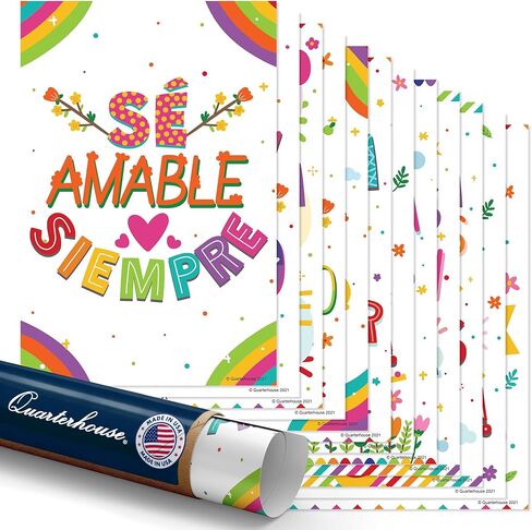 مجموعة ملصقات تحفيزية إسبانية (بيضاء) من Quarterhouse، مواد تعليمية للفصول الدراسية الإسبانية للطلاب والمعلمين من مرحلة الروضة وحتى الصف الثاني عشر، مجموعة مكونة من 12 قطعة، 12 × 18 بوصة، متينة للغاية in Kuwait