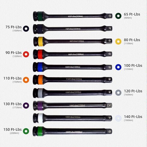 10pc 1/2" Drive Torque Limiting Extension Stick Set with 8" 65-150 ft.-lb. Impact Torque Sticks Safely Locking Lug Nuts in Kuwait