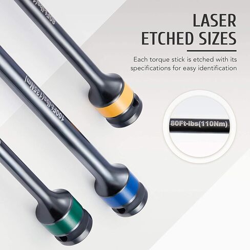 10pc 1/2" Drive Torque Limiting Extension Stick Set with 8" 65-150 ft.-lb. Impact Torque Sticks Safely Locking Lug Nuts in Kuwait