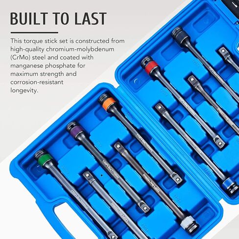 10pc 1/2" Drive Torque Limiting Extension Stick Set with 8" 65-150 ft.-lb. Impact Torque Sticks Safely Locking Lug Nuts in Kuwait