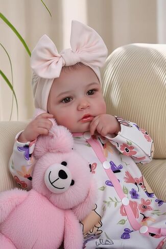 BABESIDE Lifelike Reborn Baby Dolls Girl - 20 inch Cloth Body Brown Eyes Hand-Painted Hair Realistic-Newborn Baby Dolls Handmade Baby Feeling Real Life Baby Dolls Girl with Feeding Kit Gift Box in Saudi Arabia