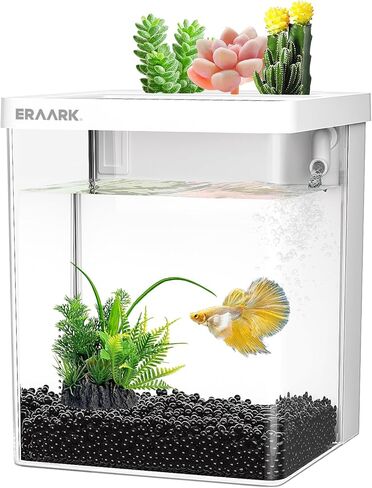 Betta Fish Tank,Aquarium kit 1.5 Gallon Fish Tank,with Filter LED Light, Water Pump, Decorate Water Plants and Sand, Aquarium Starter Kits, Fish Bowl in Kuwait