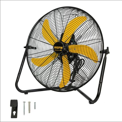 HiCFM 20" 5300 CFM High Velocity Metal Floor Fan, 3-Speed Powerful Cooling 360° Tilting with Wall Mounting System for Shop, Office, Commercial, Garage and Industrial Use- UL Listed in Kuwait