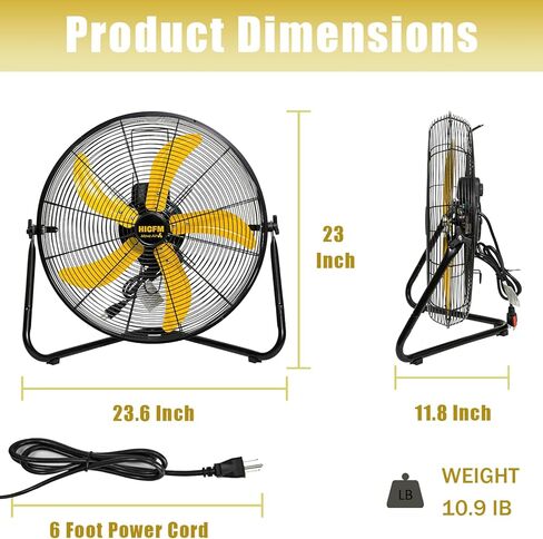 HiCFM 20" 5300 CFM High Velocity Metal Floor Fan, 3-Speed Powerful Cooling 360° Tilting with Wall Mounting System for Shop, Office, Commercial, Garage and Industrial Use- UL Listed in Kuwait