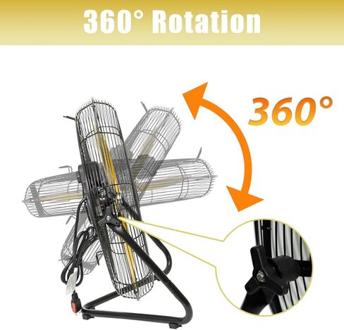 HiCFM 20" 5300 CFM High Velocity Metal Floor Fan, 3-Speed Powerful Cooling 360° Tilting with Wall Mounting System for Shop, Office, Commercial, Garage and Industrial Use- UL Listed in Kuwait