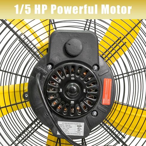 HiCFM 20" 5300 CFM High Velocity Metal Floor Fan, 3-Speed Powerful Cooling 360° Tilting with Wall Mounting System for Shop, Office, Commercial, Garage and Industrial Use- UL Listed in Kuwait