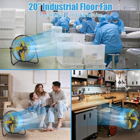 HiCFM 20" 5300 CFM High Velocity Metal Floor Fan, 3-Speed Powerful Cooling 360° Tilting with Wall Mounting System for Shop, Office, Commercial, Garage and Industrial Use- UL Listed in Kuwait