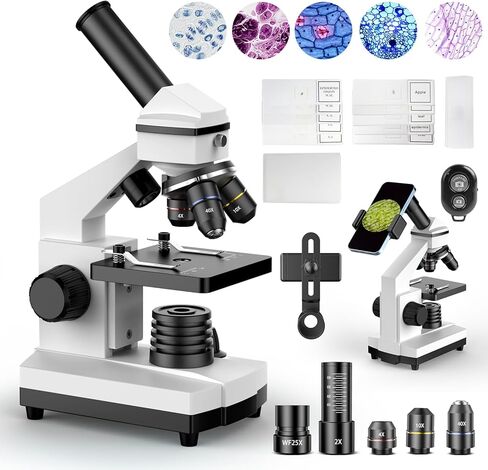 PalliPartners Compound Microscope for Adults & Students - 100X-2000X High-Power Biological Microscope for Students, School Lab & Home Education, with Slides Set & Phone Adapter (White) in Kuwait