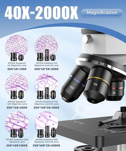 PalliPartners Compound Microscope for Adults & Students - 100X-2000X High-Power Biological Microscope for Students, School Lab & Home Education, with Slides Set & Phone Adapter (White) in Kuwait