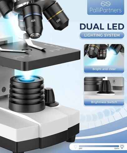 PalliPartners Compound Microscope for Adults & Students - 100X-2000X High-Power Biological Microscope for Students, School Lab & Home Education, with Slides Set & Phone Adapter (White) in Kuwait