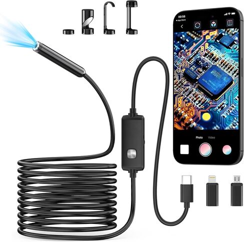 Endoscope Camera with Light,1920P HD Borescope with 8 Adjustable LED Lights, Endoscope with Semi-Rigid Snake Cable, IP67 Waterproof Inspection Borescope for iOS and Android-16.4ft Single Lens in Saudi Arabia