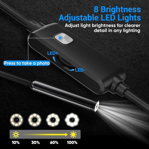 Endoscope Camera with Light,1920P HD Borescope with 8 Adjustable LED Lights, Endoscope with Semi-Rigid Snake Cable, IP67 Waterproof Inspection Borescope for iOS and Android-16.4ft Single Lens in Saudi Arabia