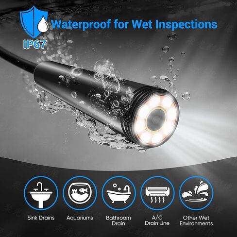 Endoscope Camera with Light,1920P HD Borescope with 8 Adjustable LED Lights, Endoscope with Semi-Rigid Snake Cable, IP67 Waterproof Inspection Borescope for iOS and Android-16.4ft Single Lens in Saudi Arabia