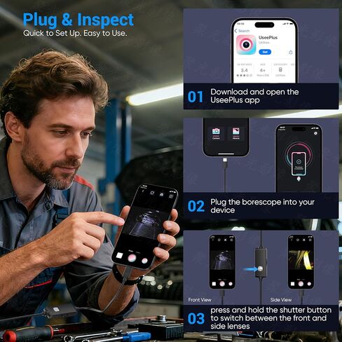 Endoscope Camera with Light,1920P HD Borescope with 8 Adjustable LED Lights, Endoscope with Semi-Rigid Snake Cable, IP67 Waterproof Inspection Borescope for iOS and Android-16.4ft Single Lens in Saudi Arabia