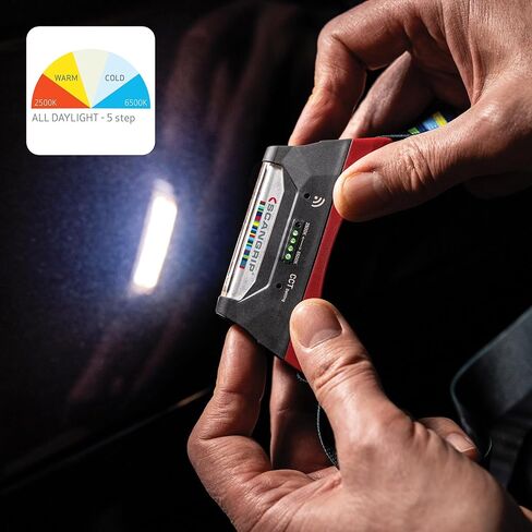 مصباح أمامي SCANGRIP I-Match 4، 250 لومن COB LED قابل لإعادة الشحن للتفاصيل ومطابقة الألوان، CRI+ >95، 5 درجات حرارة اللون، مقاوم للماء (IP65)، باهتة ستبليس 10% إلى 100%، قابس حائط مجمع in Saudi Arabia