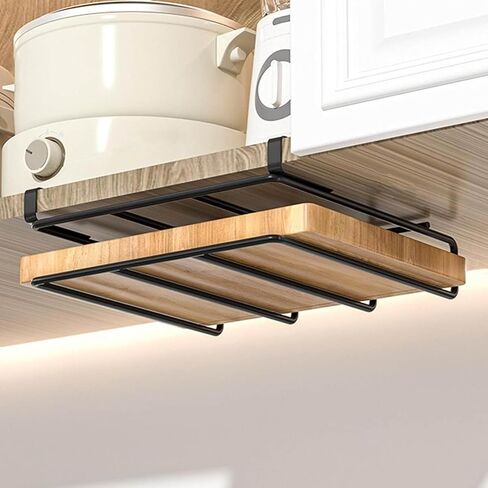 Chopping Board Rack Under Cabinet for Shelves with a Thickness of 2.7cm/1.06inch, Stainless Steel Cutting Coard Holder, No-Hole Multifunctional Kitchen Organizer Under Cabinet Shelf in Kuwait