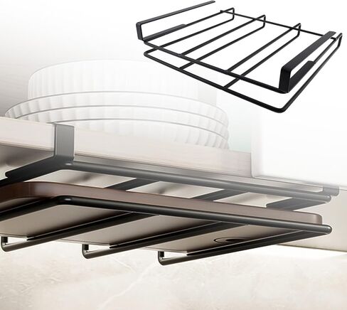 Chopping Board Rack Under Cabinet for Shelves with a Thickness of 2.7cm/1.06inch, Stainless Steel Cutting Coard Holder, No-Hole Multifunctional Kitchen Organizer Under Cabinet Shelf in Kuwait